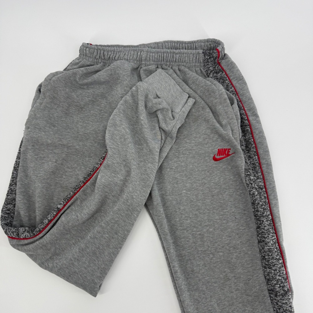 Nike Mens XL Grey Jogger Sweatpants Red Logo Side Stripe Fleece Tapered Pants - Picture 5 of 5
